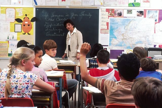 A teacher supporting students